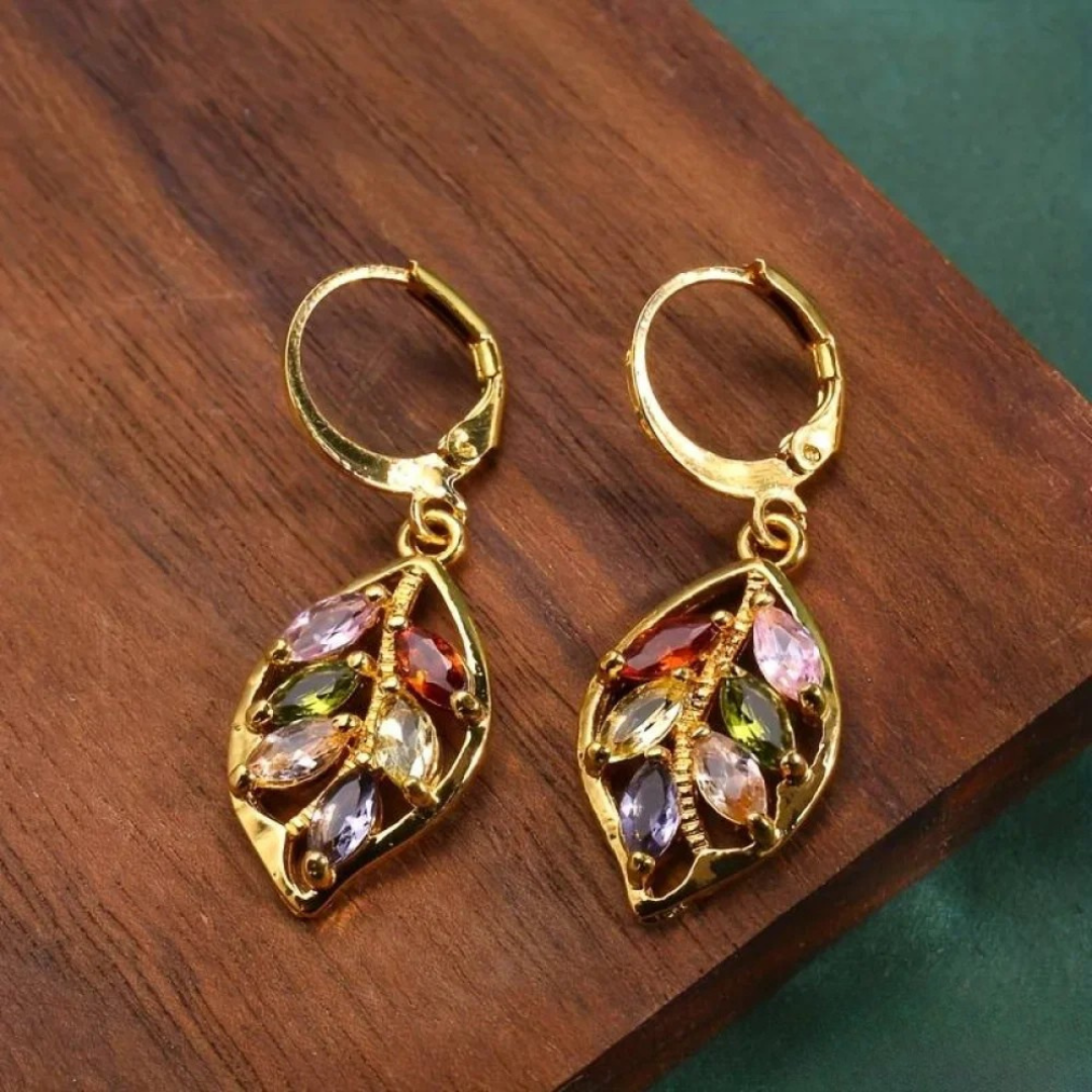 Vintage Earrings in Multicolor Golden Leaf