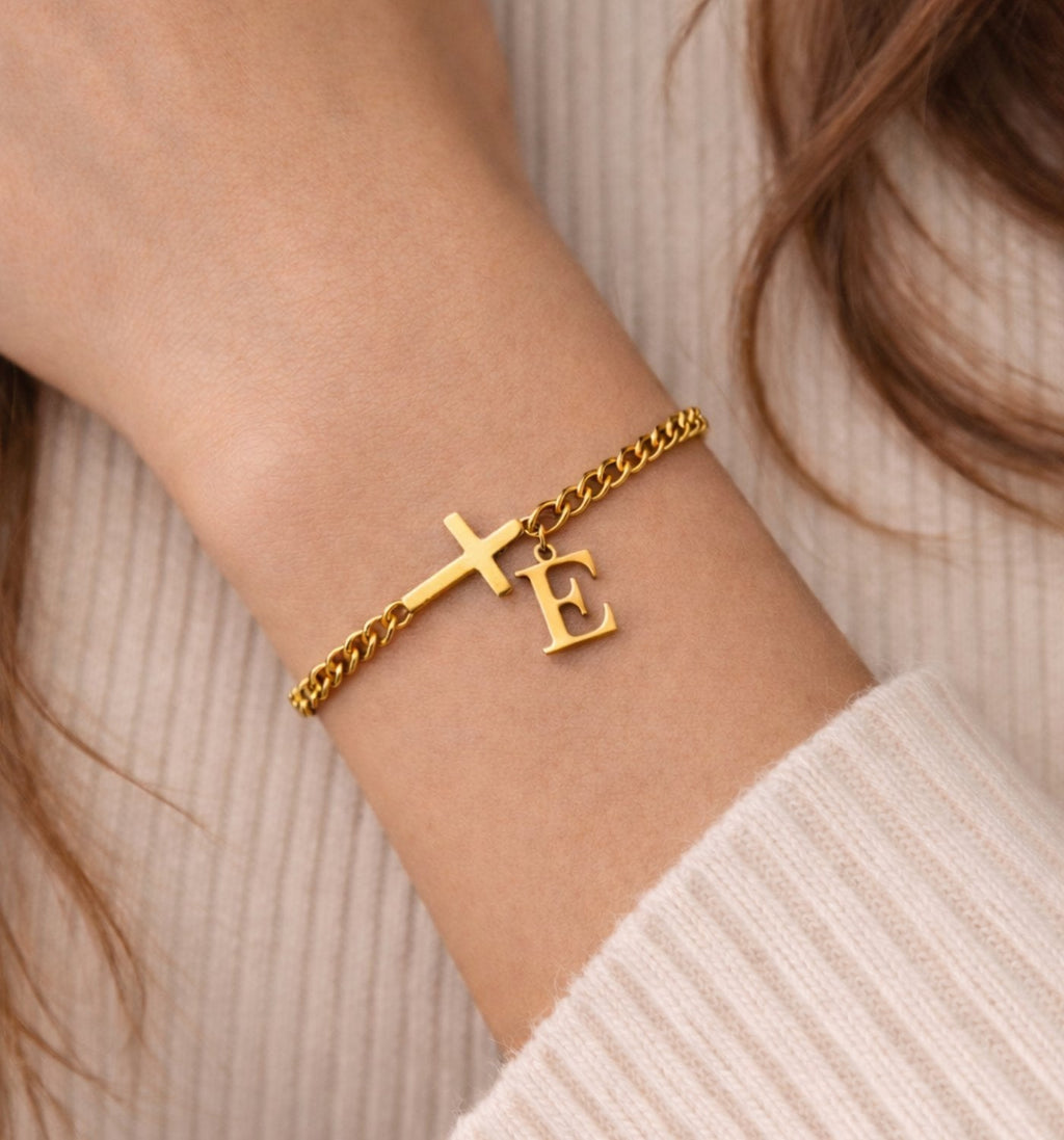 Cross with Initial Bracelet