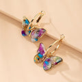 Golden Hoop Earrings with Multicolored Butterflies