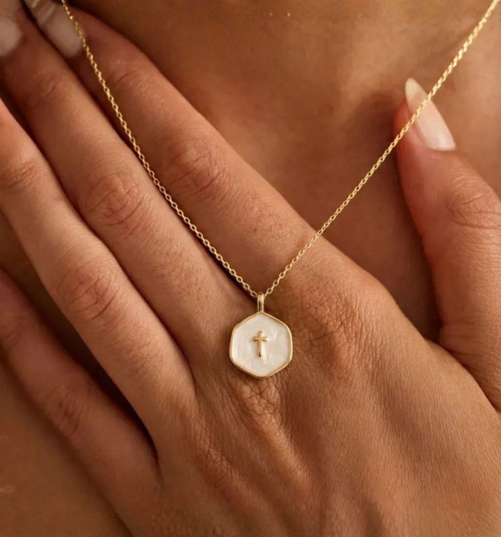 Mother-of-Pearl Cross Necklace