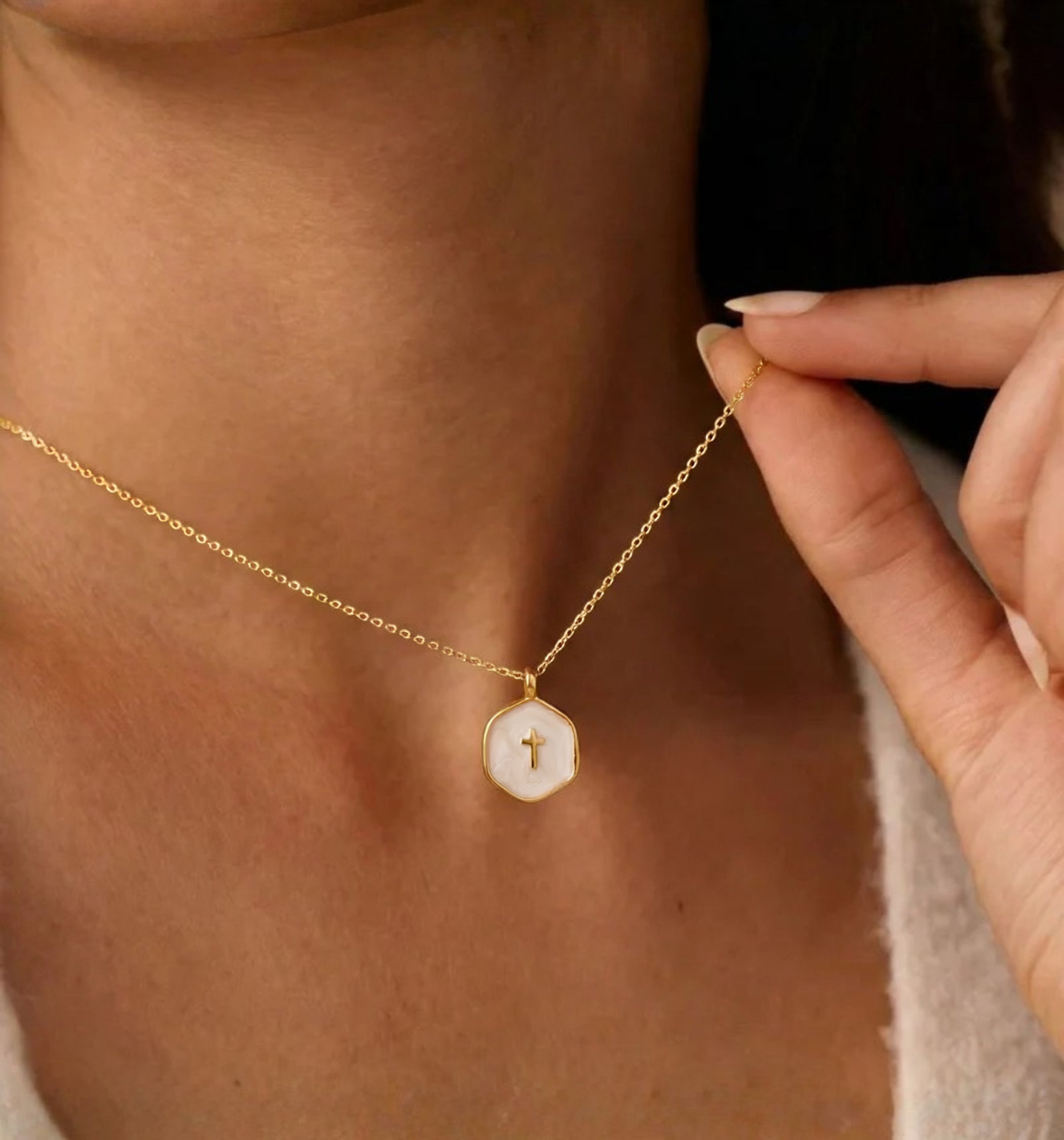 Mother-of-Pearl Cross Necklace