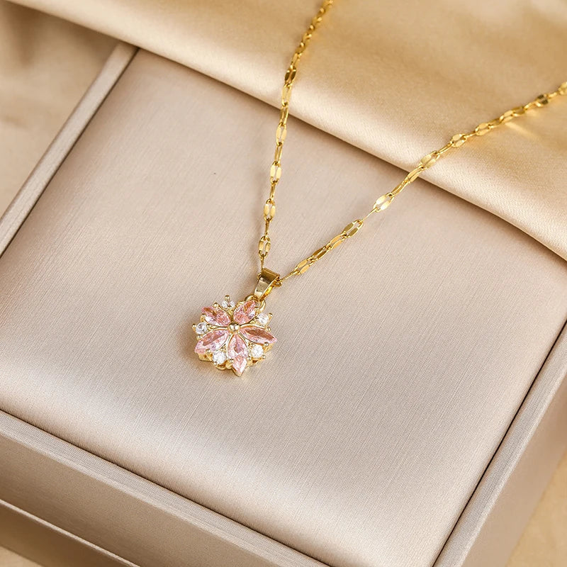 Collier Sakura Rose Romantique in Stainless Steel