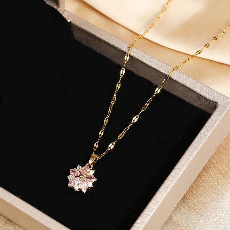 Collier Sakura Rose Romantique in Stainless Steel