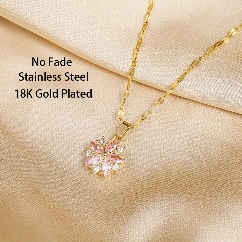 Collier Sakura Rose Romantique in Stainless Steel