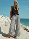 Sleeveless Vest Vertical Striped Wide-Leg Pants Set