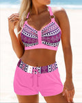 High-waisted bikini with geometric pattern