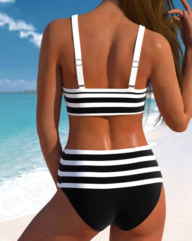 High-waisted bikinis with stripes