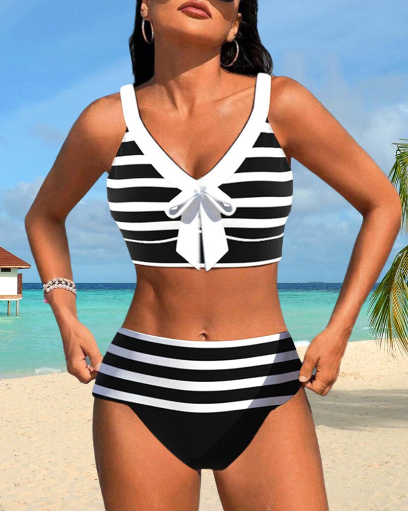 High-waisted bikinis with stripes