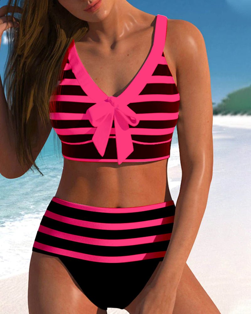High-waisted bikinis with stripes