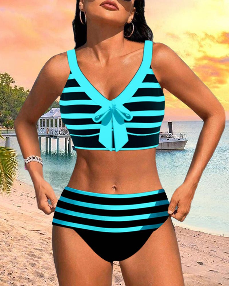 High-waisted bikinis with stripes