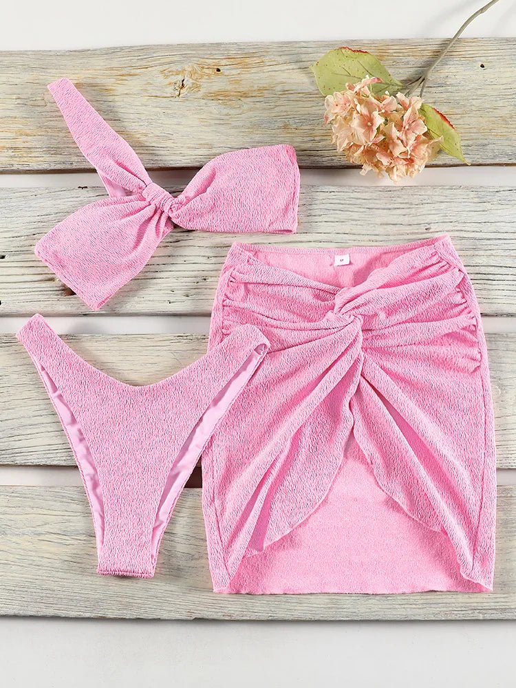 One Shoulder Bikini Set with Cover Up