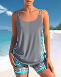 Tankini with geometric print and V-neck