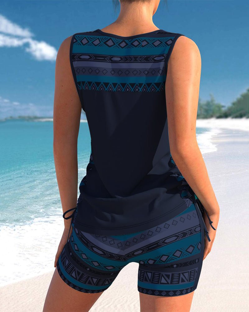Tankini with geometric print and V-neck