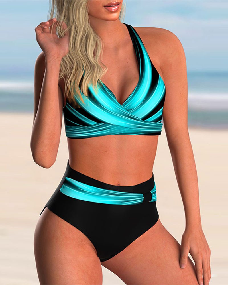 Bikini set with cross detail and print