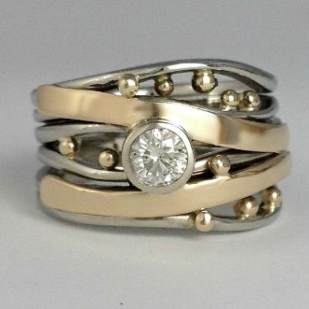 Vintage Gold Intarsia Zirconia Ring