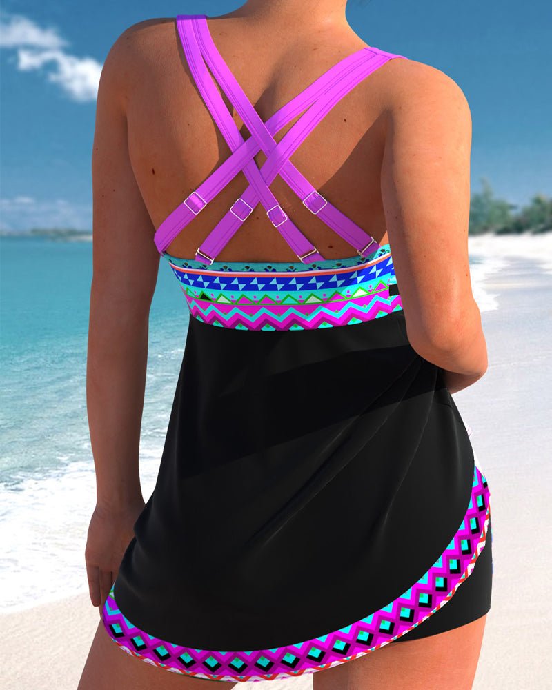 Swimwear with drawstring and striped pattern