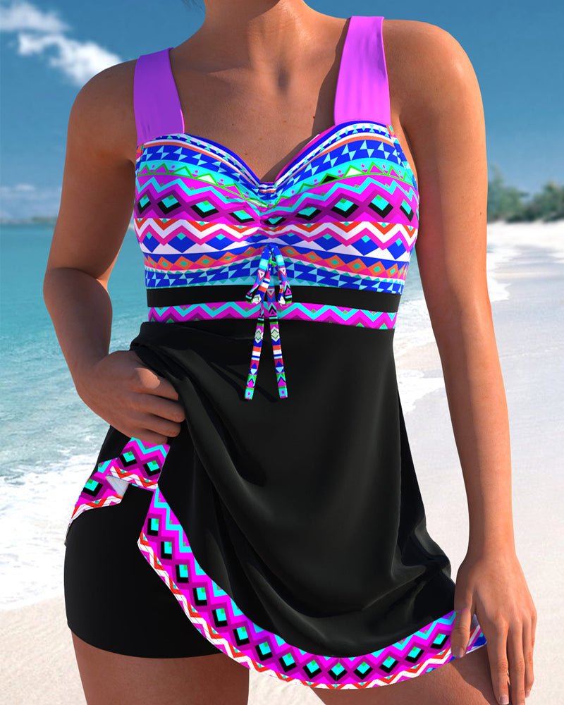 Swimwear with drawstring and striped pattern