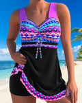 Swimwear with drawstring and striped pattern