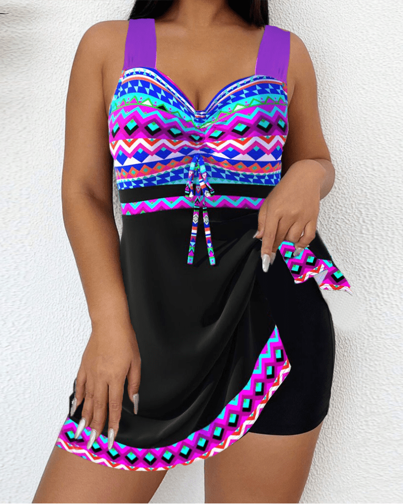 Swimwear with drawstring and striped pattern